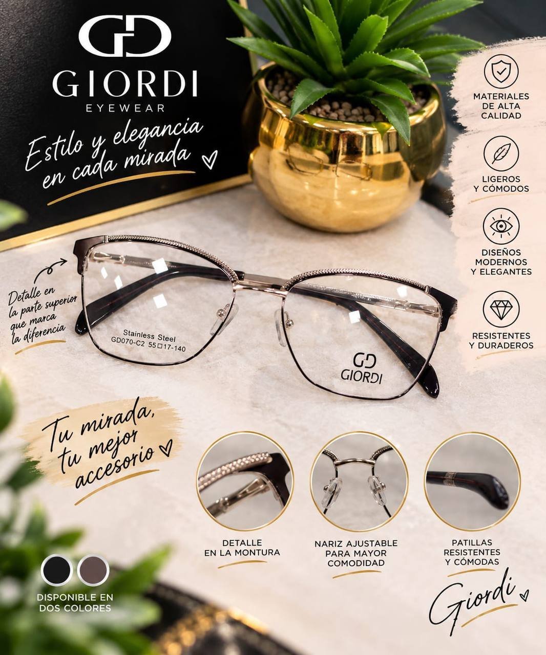Monturas Giordi elegantes y resistentes
